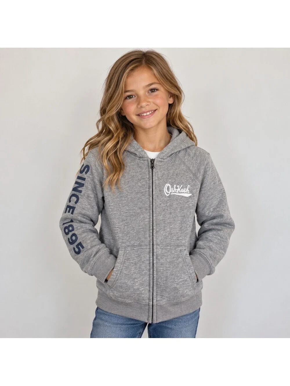 OshKosh B'gosh Girls' Gray Full Zip Hoodie Size 14